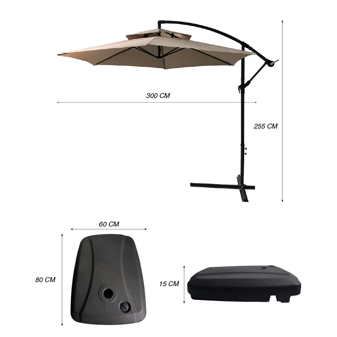 Quitasol Lateral con base. color beige.